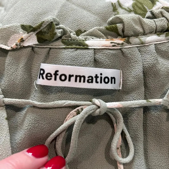 Reformation Adrienne Giana Dress Green Floral Mini Ruffle Relaxed Fit Size M - Picture 8 of 8